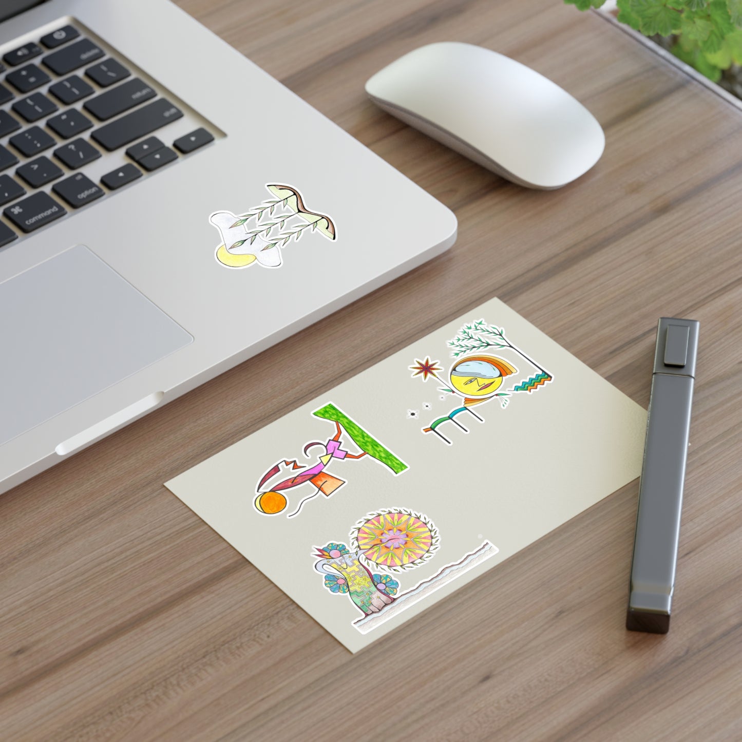Whimsical Desert Harmony Abstract Hand-Drawn Colored Vinyl Sticker Sheet
