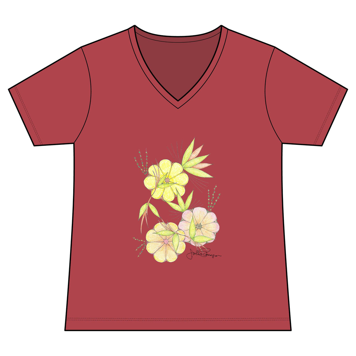 Woman's Premium Short Sleeve V-Neck Wearable Art | Blossoms