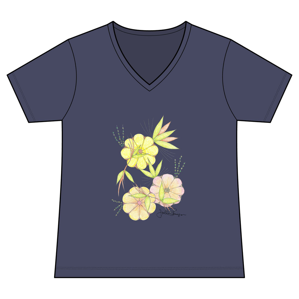 Woman's Premium Short Sleeve V-Neck Wearable Art | Blossoms