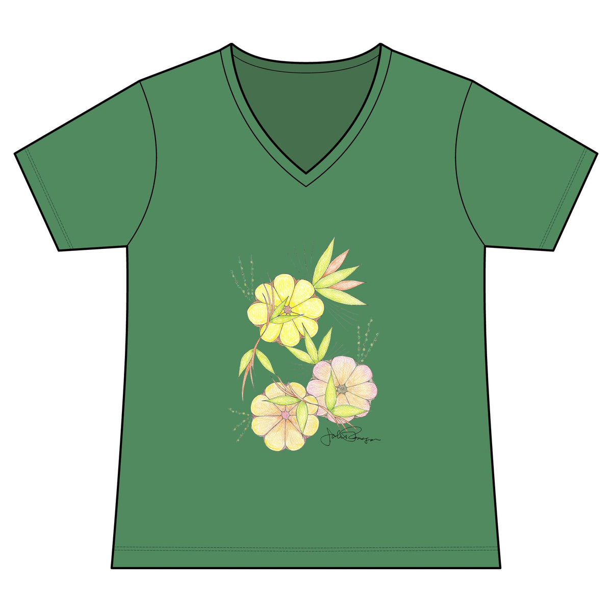 Woman's Premium Short Sleeve V-Neck Wearable Art | Blossoms