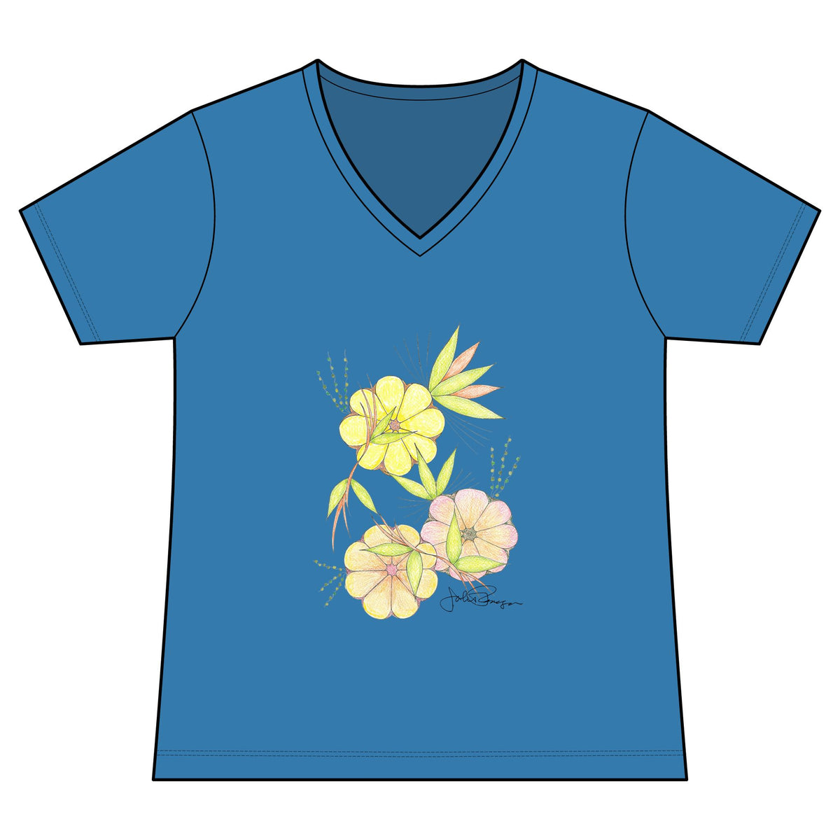 Woman's Premium Short Sleeve V-Neck Wearable Art | Blossoms