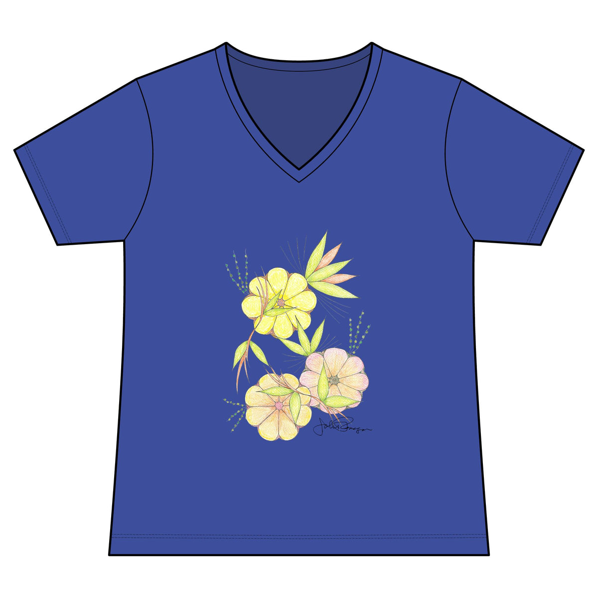 Woman's Premium Short Sleeve V-Neck Wearable Art | Blossoms