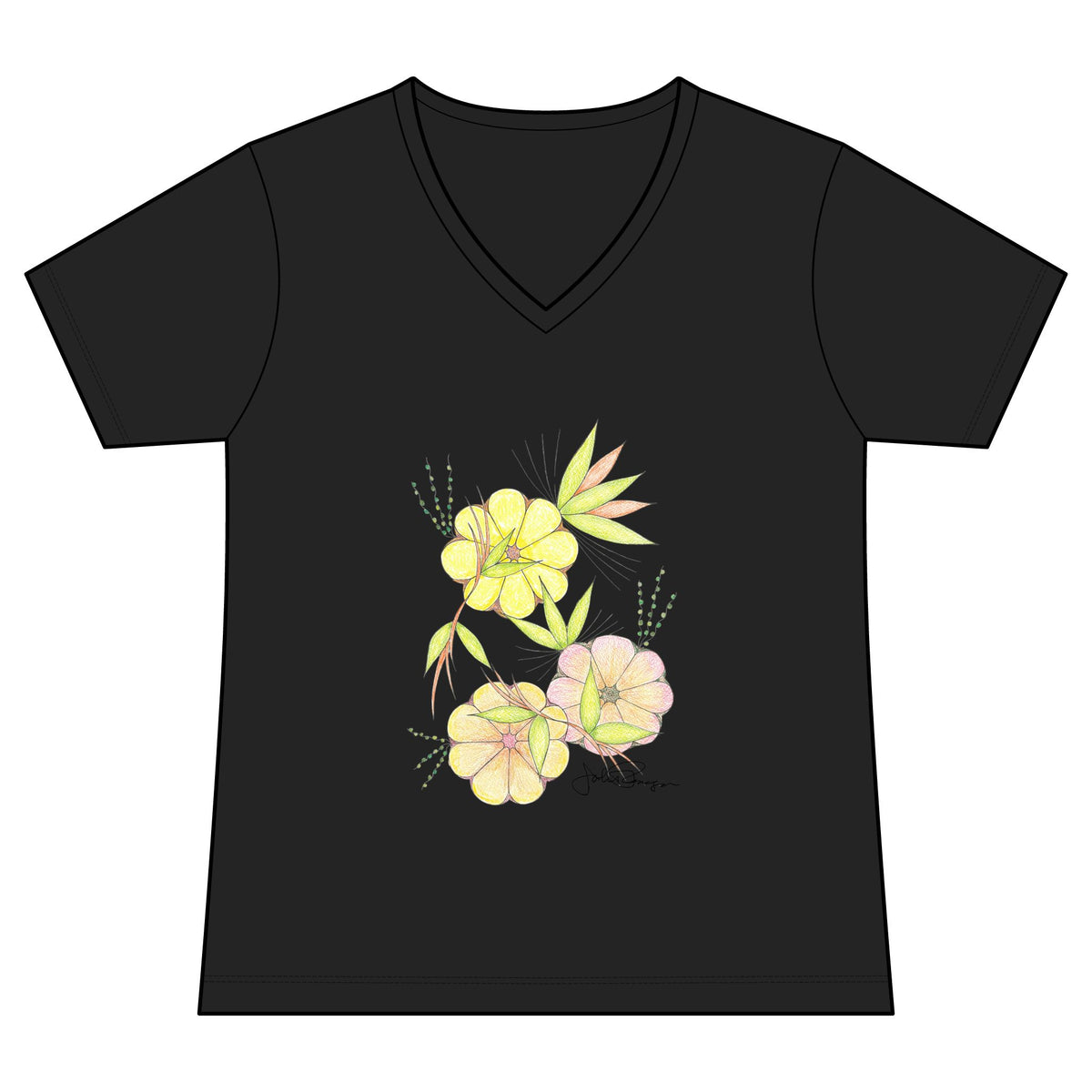 Woman's Premium Short Sleeve V-Neck Wearable Art | Blossoms