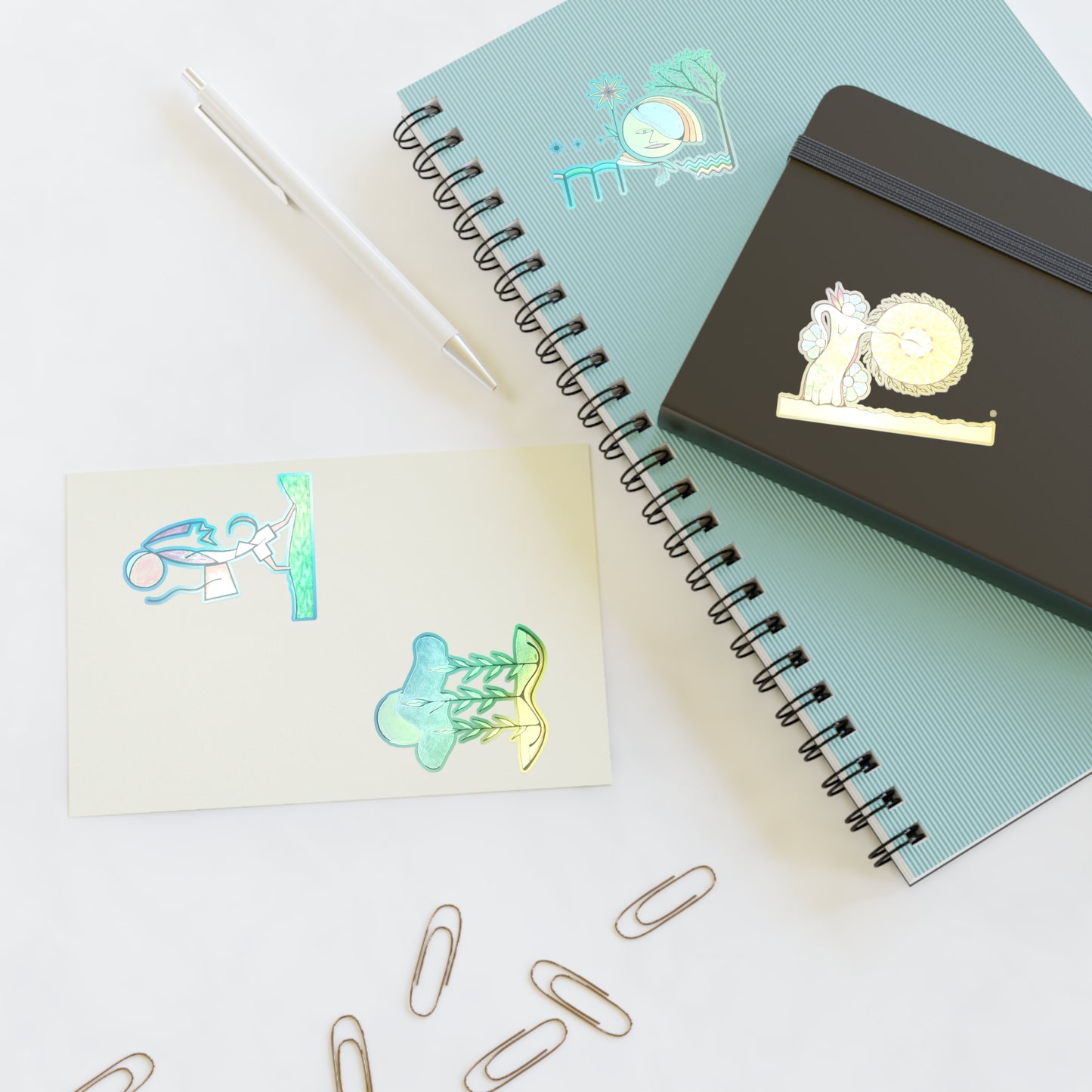 Whimsical Desert Harmony Abstract Hand-Drawn Colored Vinyl Sticker Sheet