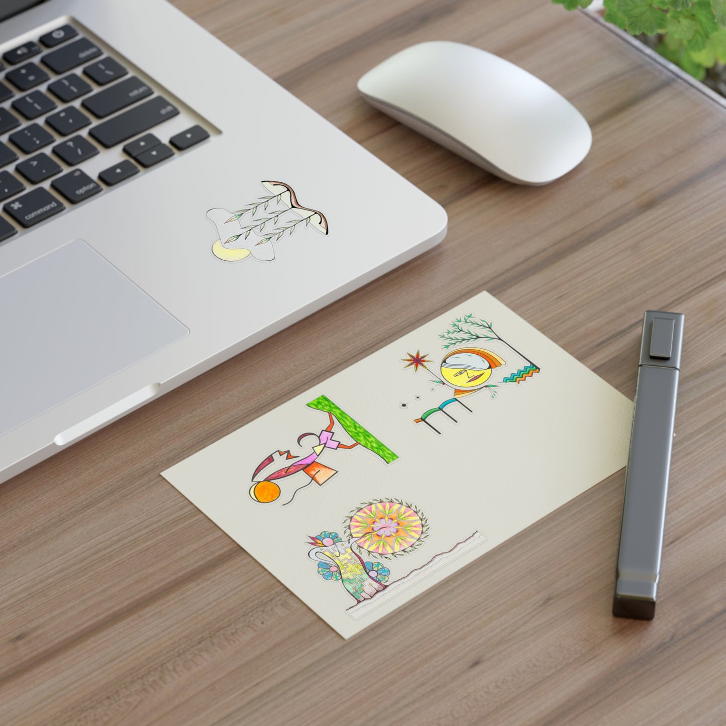 Whimsical Desert Harmony Abstract Hand-Drawn Colored Vinyl Sticker Sheet