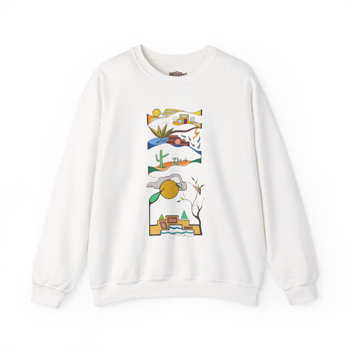 Southwest Desert Crewneck Sweatshirt — Minimalist Cactus & Adobe Landscape
