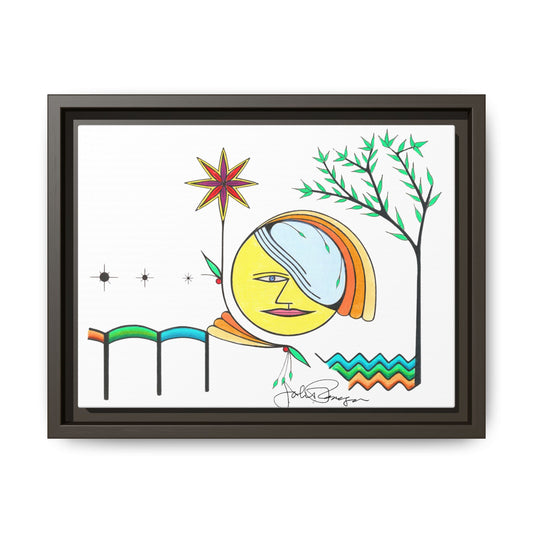 Framed Matte Canvas Art – Colorful Abstract Sun & Star Illustration