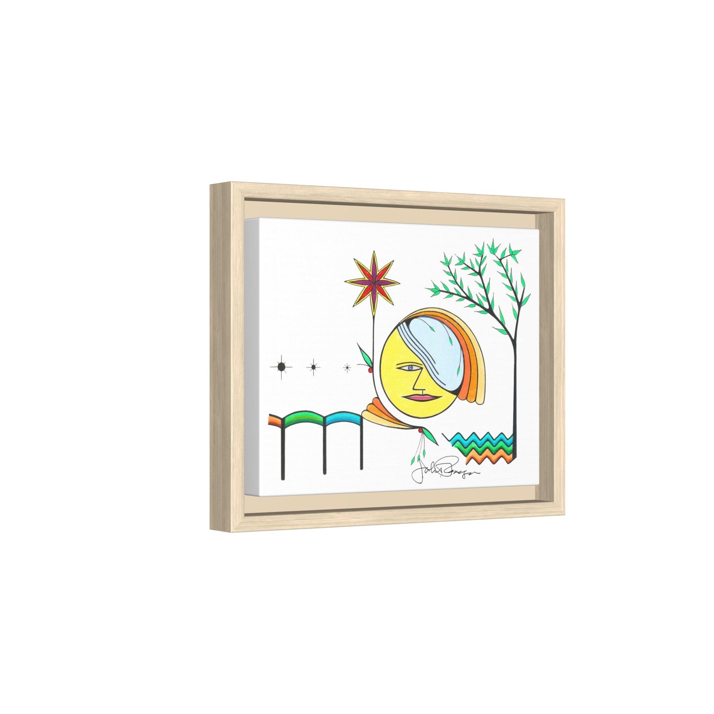 Framed Matte Canvas Art – Colorful Abstract Sun & Star Illustration