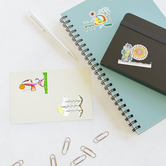 Premium Abstract Hand-Drawn Colored Vinyl Sticker Sheet | Whimsical Desert Harmony