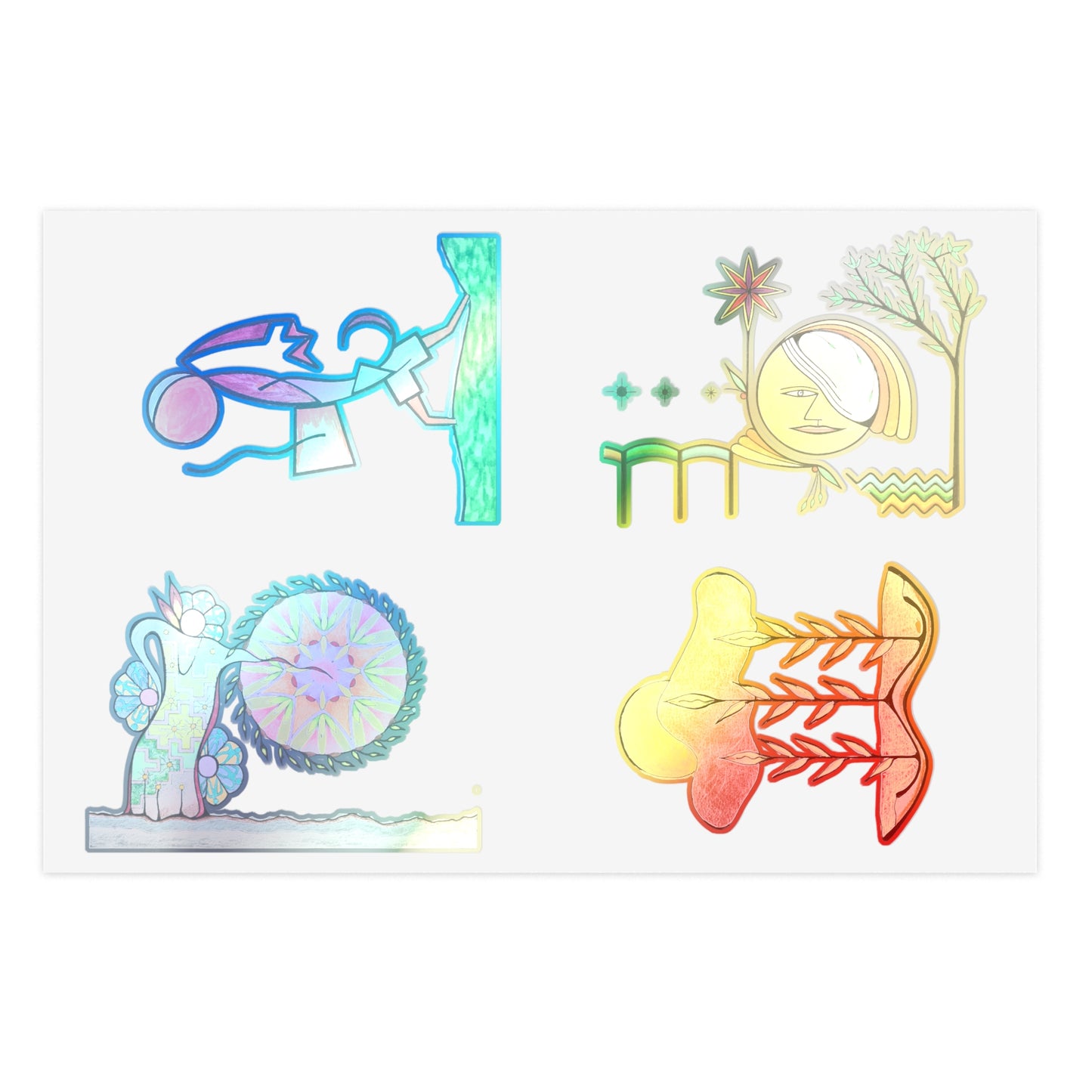 Whimsical Desert Harmony Abstract Hand-Drawn Colored Vinyl Sticker Sheet