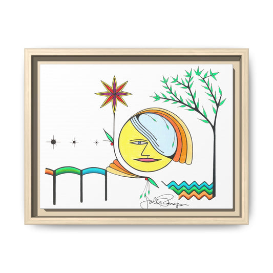Framed Matte Canvas Art – Colorful Abstract Sun & Star Illustration