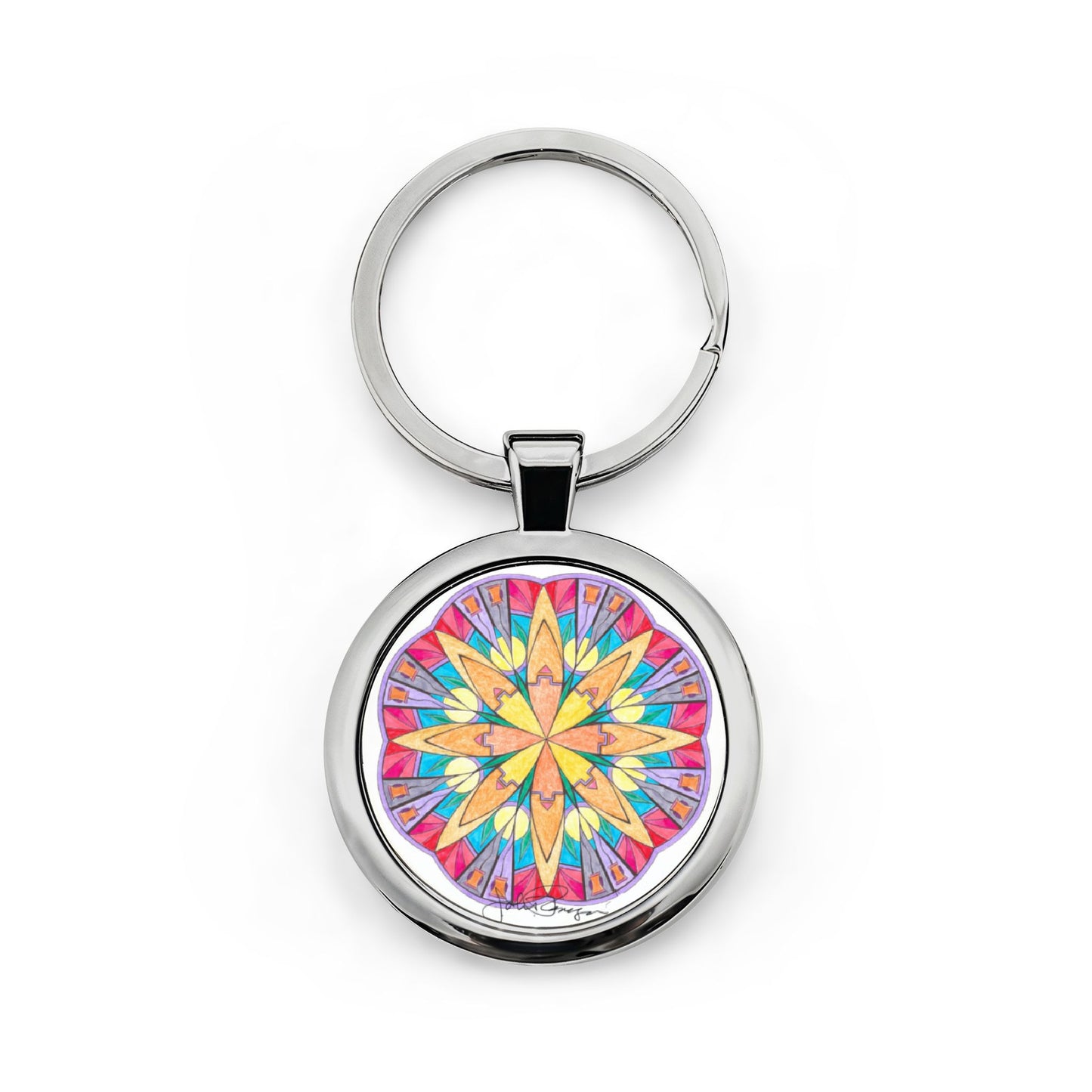Connected By A Thread Mandala — Colorful Kaleidoscope Mandala Stainless Steel Keyring