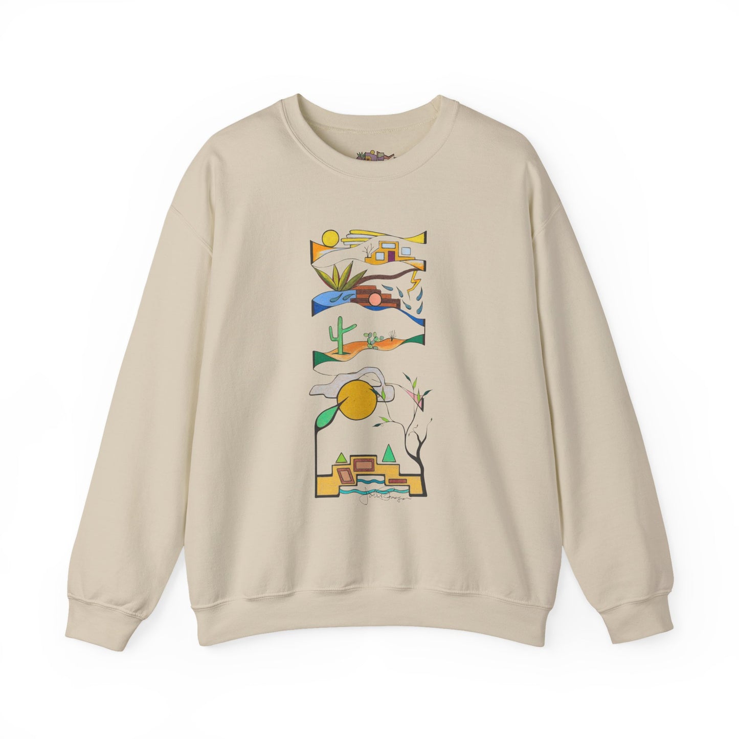 Southwest Desert Crewneck Sweatshirt — Minimalist Cactus & Adobe Landscape