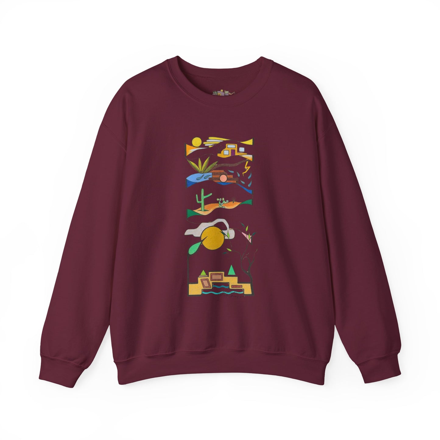 Southwest Desert Crewneck Sweatshirt — Minimalist Cactus & Adobe Landscape