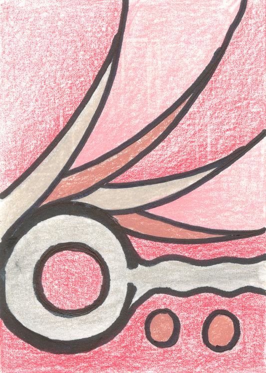Illustration of a hairbrush with feathers on a pink background