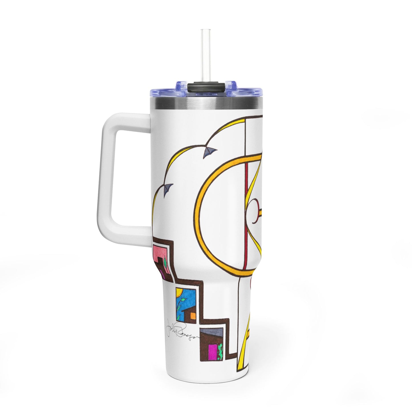 Tumbler with abstract design on a white background