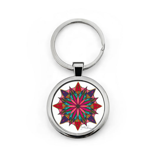 Keychain with a colorful mandala design on a white background